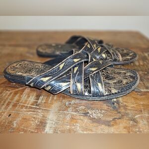 Size 9 or 41 strappy sandals Free People inspired, Leather; black and gold